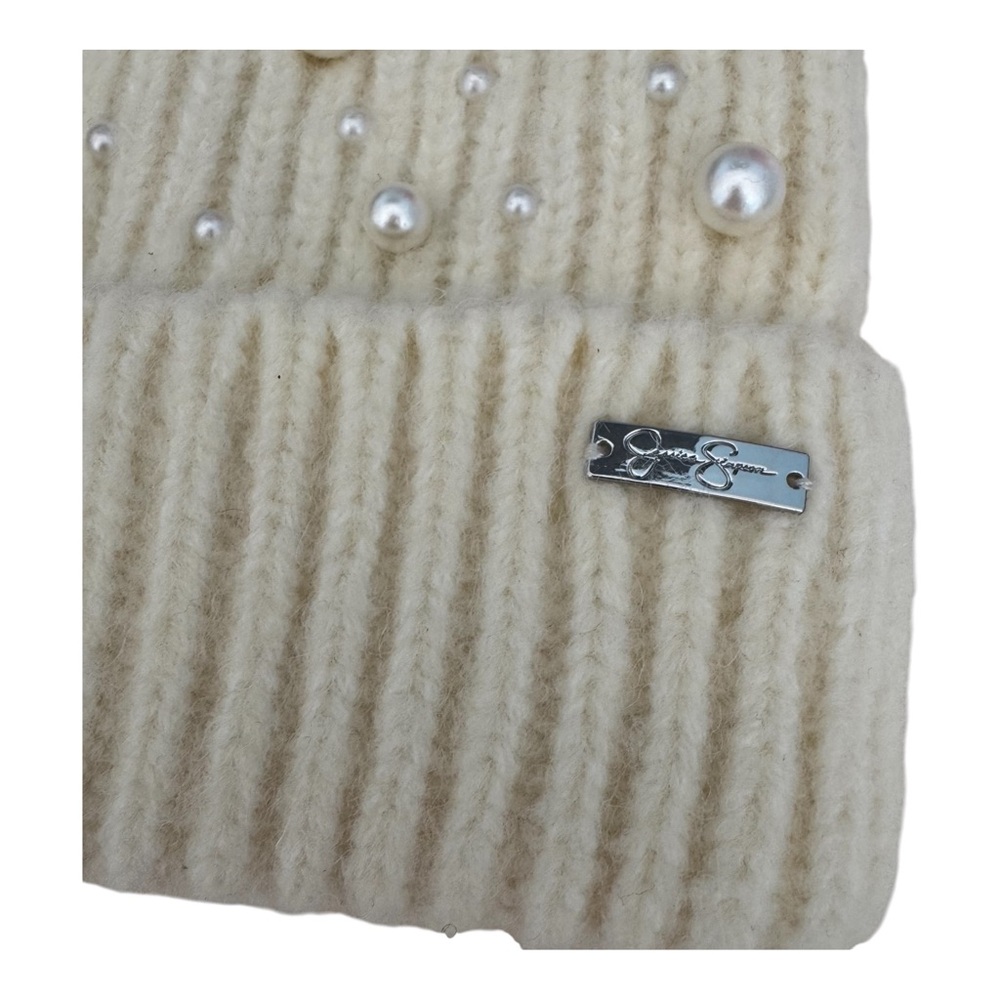 Jessica Simpson Pearl Knit Cuffed Beanie Hat. Ivory. NWT. FLAW. - Picture 3 of 9